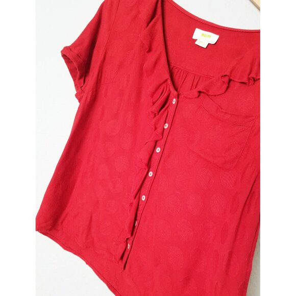 Anthropologie Maeve Jojo Ruffle V Neck Blouse Top S Red Dots Button Front Sweet - Picture 10 of 14